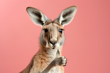 Kangaroo showing thumb up isolated on color solid background
