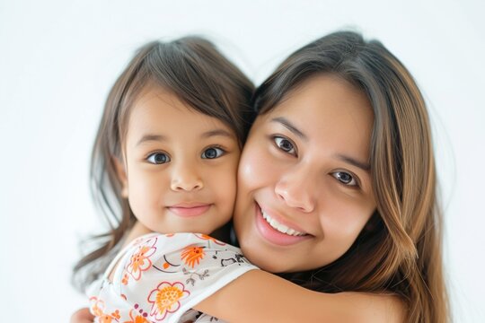 Mother and child on a white background embracing, Mothers day concept