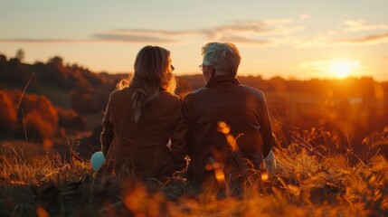 Young transgender person and older partner enjoying sunset together - Powered by Adobe