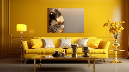 Add a yellow accent wall with a metallic gold finish for luxurious appeal.