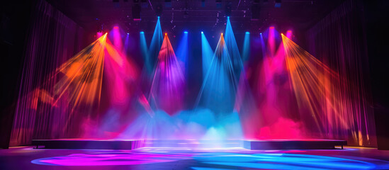 Colorful stage lights with theatrical smoke - obrazy, fototapety, plakaty