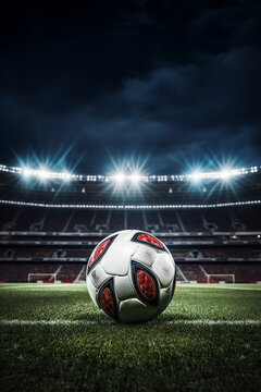 close up of a soccer ball on stadium. High quality photo
