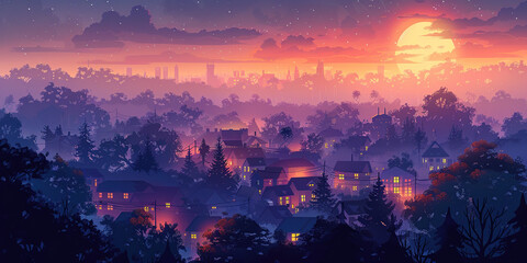 sunset in the mountains. generative ai, winter, snow, landscape, tree	
