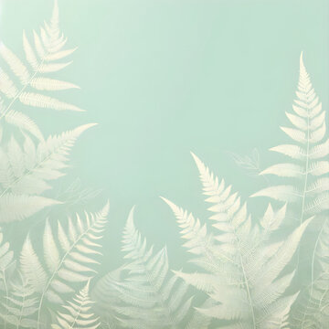 Fototapeta Jasno zielone tło z roślinnym wzorem paproci, z miejscem na tekst, tło generative ai