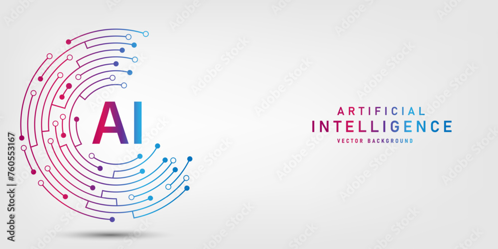 Poster Artificial intelligence abstract background futuristic Hitech style, Technology concept design, Machine learning and generate by chip, Vector illustration for banner and web template.