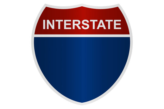 Red and blue road sign for interstate highway