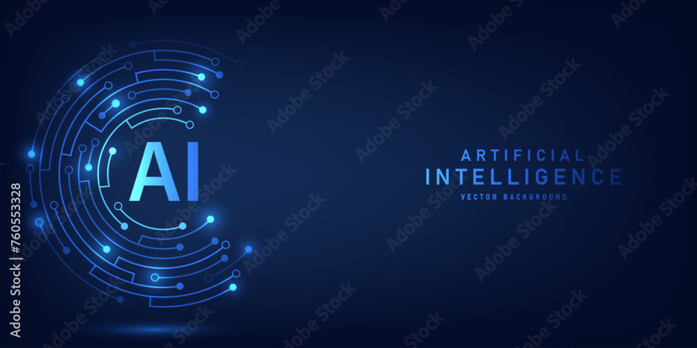 Poster Artificial intelligence abstract background futuristic Hitech style, Technology concept design, Machine learning and generate by chip, Vector illustration for banner and web template.