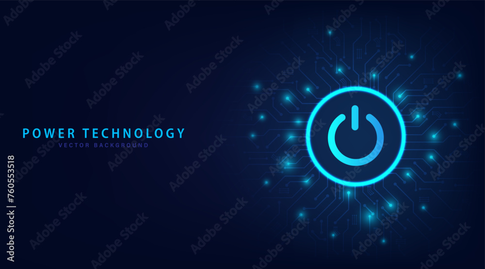 Poster Futuristic power button security cyber connection technology. Cyber security concept abstract background futuristic Hi tech style. Information privacy idea. Vector and Illustration.