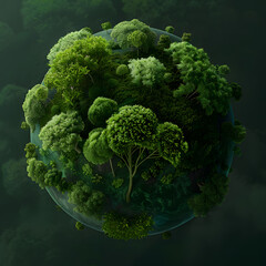 3D render of the planet earth with plants and ferns,Lush Greenery Embracing a Mysterious Sphere.