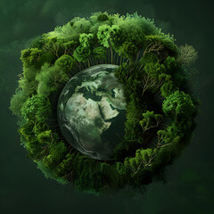 3D render of the planet earth with plants and ferns,Lush Greenery Embracing a Mysterious Sphere.