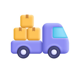 Delivery truck, cargo van with cardboard packing boxes. Shipping, delivery and transportation concept. 3d vector icon. Cartoon minimal style. - obrazy, fototapety, plakaty