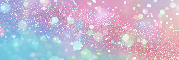 Colorful pastel glitter background with bokeh, pink blue and light green gradient, sparkles, Rainbow glitter, defocused light, stars, birthday, and particles.rainbow mermaid unicorn banner