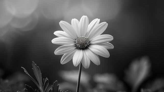 Single daisy delicate details in stark monochromatic tones