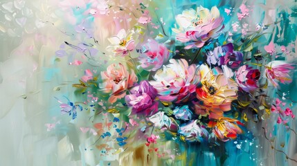 Beautiful flowers. Oil painting on canvas. Interior painting. Beautiful background