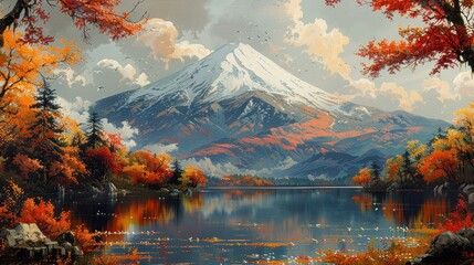 Fototapeta na wymiar Colorful autumn Season and Mountain