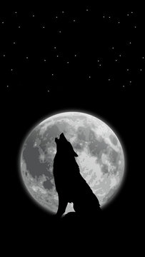 wolf howling at the moon against dark  background and full moon or Wolf in silhouette howling to the full moon. Halloween horror concept generative ai