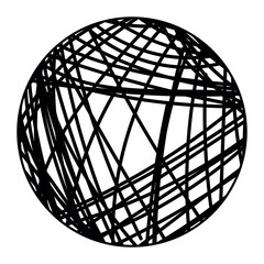 A ball of thread, black silhouette, one continuous line simple minimalist design from a round ball stencil, vector drawing on a transparent background.