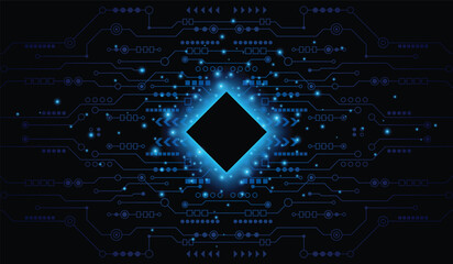 CPU Chip on Motherboard. Central Computer Processors CPU concept. Quantum computer large data processing database concept. Futuristic microchip processor. Digital chip.