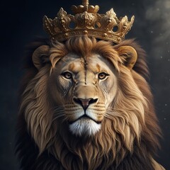 Naklejka premium The lion is the king of beasts, with a crown on his head.
