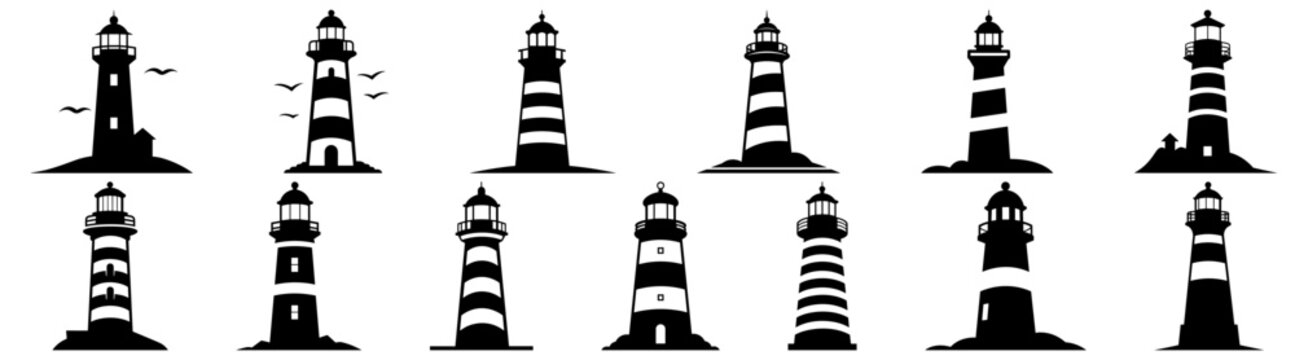 Lighthouse silhouette set vector design big pack of illustration and icon
