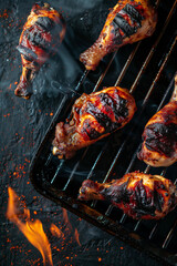 Top view of grilled chicken for food background with copy space for text. Generative AI.