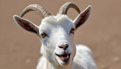 A Goat With Its Head Raised Bleating Loudly - obrazy, fototapety, plakaty