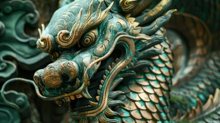 Fototapeta premium Green Dragon. Symbol of Happy Chinese New Year 2024 is Wooden dragon. Chinese astrology, horoscope 2024 sign