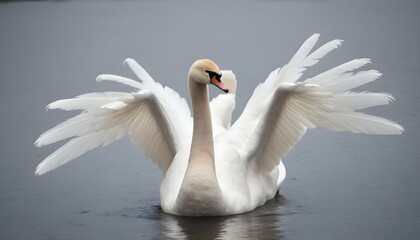 A Swan With Its Feathers Arranged In A Perfect Fan - obrazy, fototapety, plakaty