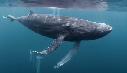 A Blue Whale Swimming Through A Field Of Jellyfish
