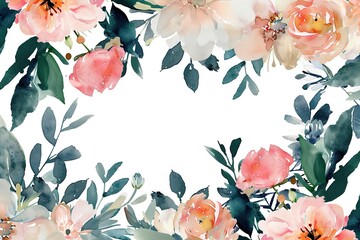 A watercolor painting of a flowery border with roses flowers