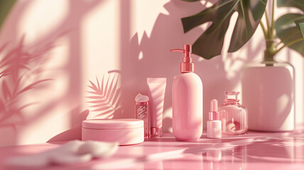 Beauty influencer skincare routine, clean minimalist setup, 3D render, close-up,