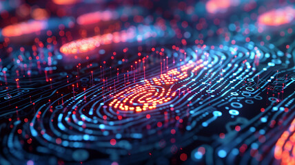 Holographic fingerprints activating secure payment gateways, highlighting the personal security measures in e-commerce, Surrealistic, Clean, 3D Render, Photographic Style, Close Up, - obrazy, fototapety, plakaty