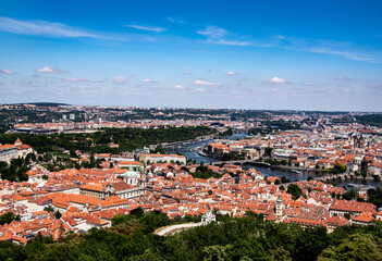 Aerial view of Prague on a sunny day.
