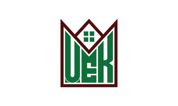 UEK initial letter real estate builders logo design vector. construction, housing, home marker, property, building, apartment, flat, compartment, business, corporate, house rent, rental, commercial