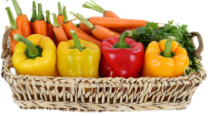 Vegetables arranged neatly in a basket.