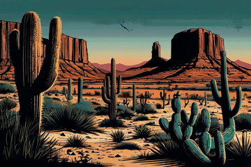 A desert gate landscape cartoon in the wild west