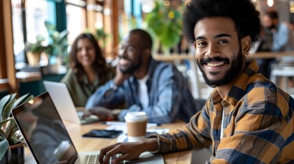 Obraz premium African american Businessman working in a open space office