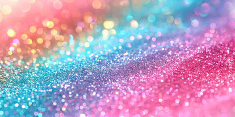 Colorful pastel glitter background with bokeh, pink blue and light green gradient, sparkles, Rainbow glitter, defocused light, stars, birthday, and particles.rainbow mermaid unicorn banner