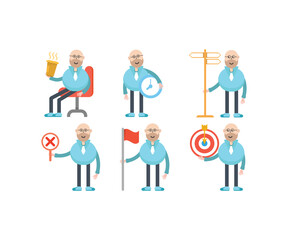 bald businessman characters in different poses vector illustration
