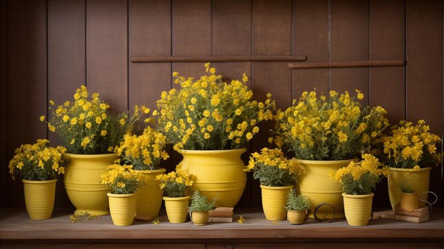 Display potted yellow flowers or plants to bring nature indoors.