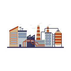 Obraz premium Factory building, power electricity, industry manufactory buildings flat icon isolated vector illustration
