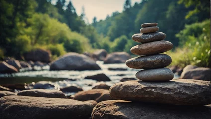Poster Rock balance zen stack stones Stones stack on the nature. © Malik