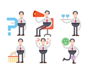 businessman character in various poses vector illustration
