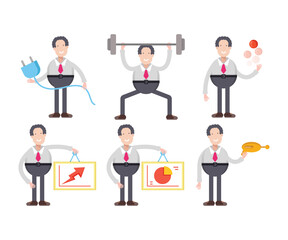 businessman character in various poses vector illustration