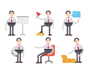 businessman character in various poses vector illustration