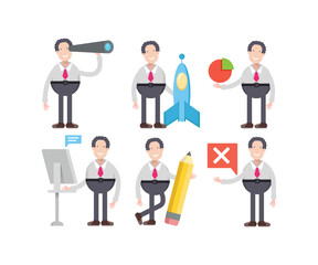 businessman character in various poses vector illustration