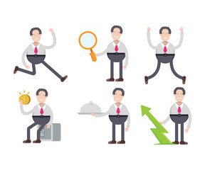 businessman character in various poses vector illustration