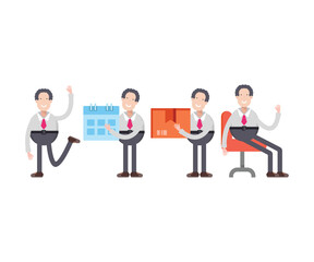 businessman character in various poses vector illustration