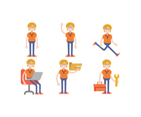geek woman characters in various poses set vector illustration
