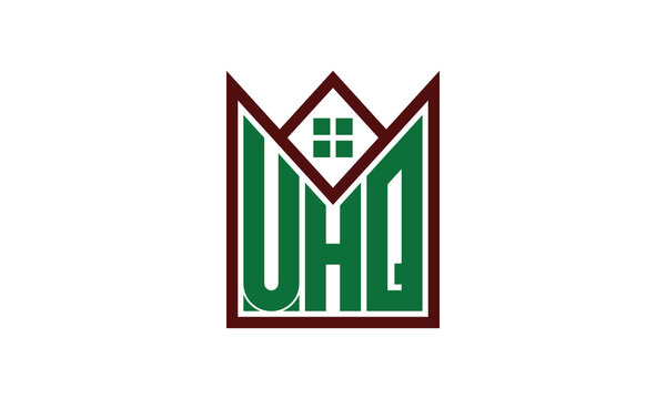 UHQ initial letter real estate builders logo design vector. construction, housing, home marker, property, building, apartment, flat, compartment, business, corporate, house rent, rental, commercial
